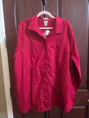 NWT Chico’s Size 4 XXL Red Leopard Jacquard Button Down Blouse Top